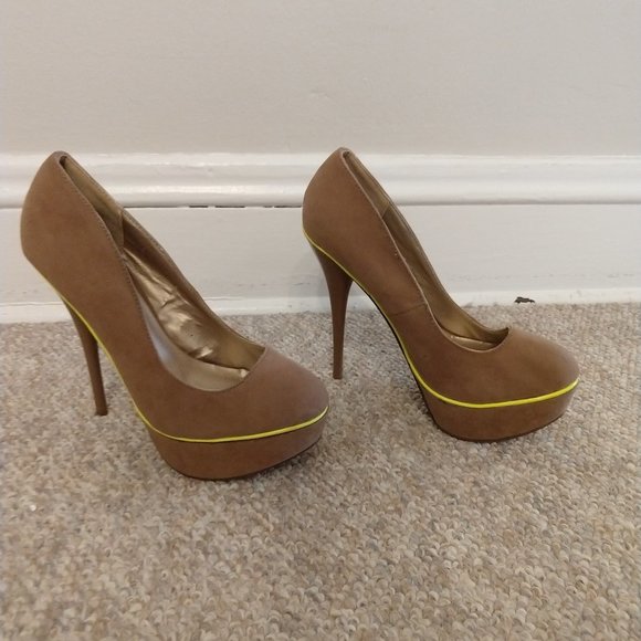 Tan and Yellow Platform Heels - Picture 1 of 5